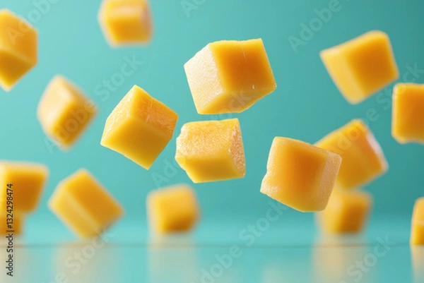 Obraz Cubes tumbling down in a chaotic cascade, frozen in mid-air, creating a dynamic and engaging visual spectacle full of movement and energy.