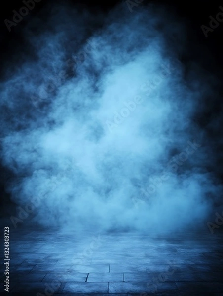 Fototapeta Mystical atmosphere created by blue tinted smoke and abstract flooring
