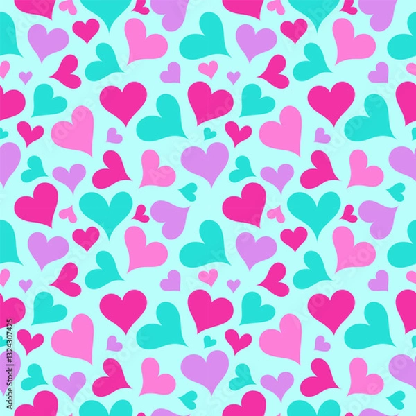 Fototapeta Seamless pattern with colorful hearts. Vector flat illustration for postcards, packaging, textiles