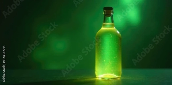 Obraz The bottle's green glass glows with a soft ethereal light, glow, warm