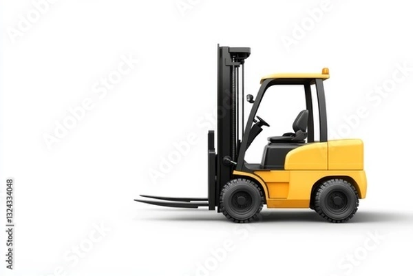 Fototapeta Yellow forklift on a clean white background, ideal for industrial themes