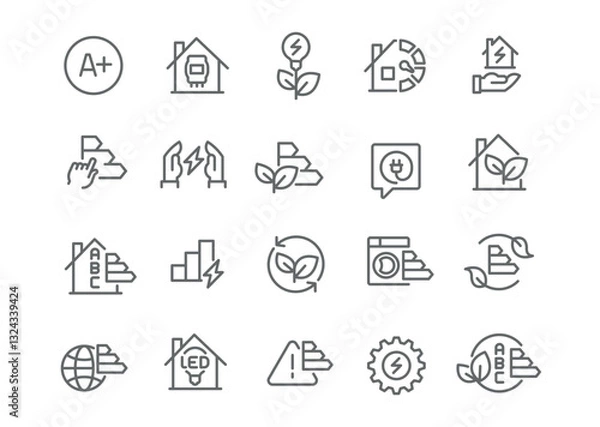 Obraz Editable vector icons in linear style on the theme of ecology and energy conservation.