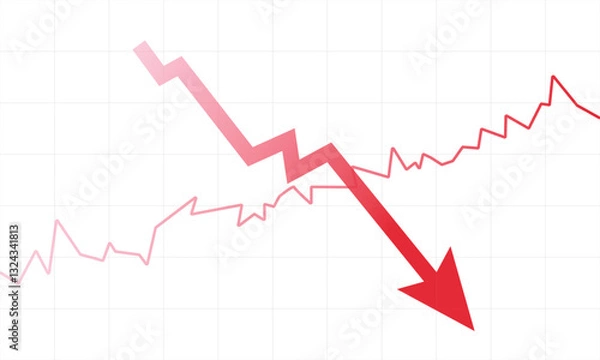 Obraz Declining Trend Graph with Red Arrow Shows Economic Downturn