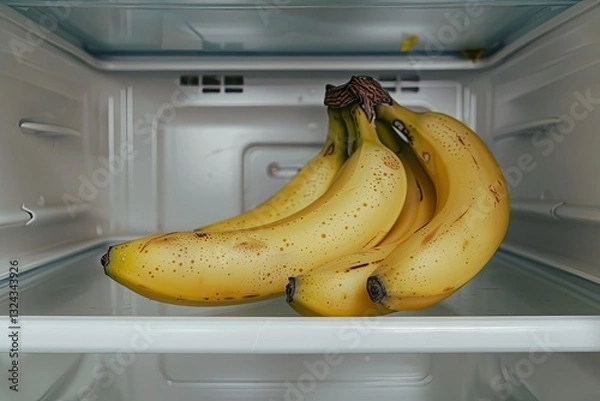 Fototapeta pixel perfect picture of Two fresh bananas on shelf on refrigerator