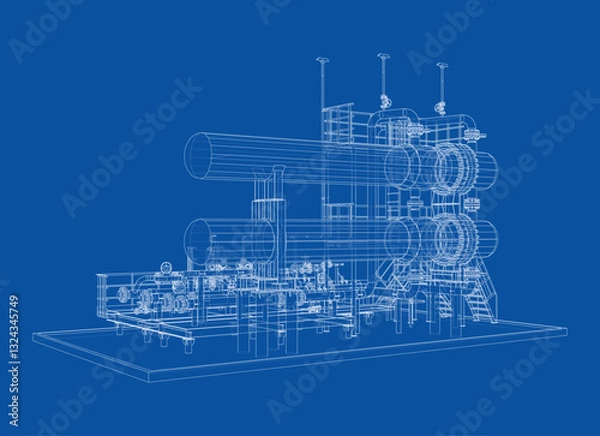 Fototapeta Petroleum heater exchanger. Vector rendering of 3d