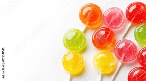 Fototapeta Diverse Lollipop Collection Spread On Light Surface