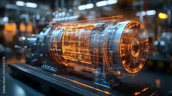 Fototapeta Innovative electric motor technology showcase industrial facility 3d render modern environment close-up view