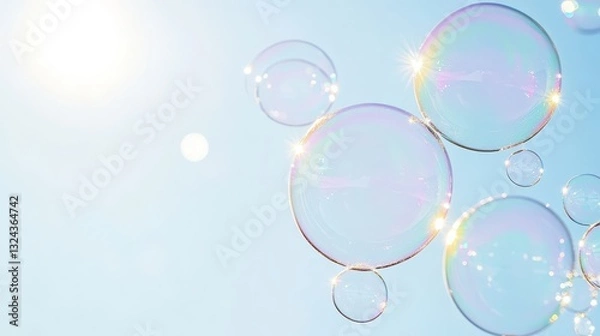 Fototapeta Enchanted Soap Bubbles Under A Luminous Blue Sky