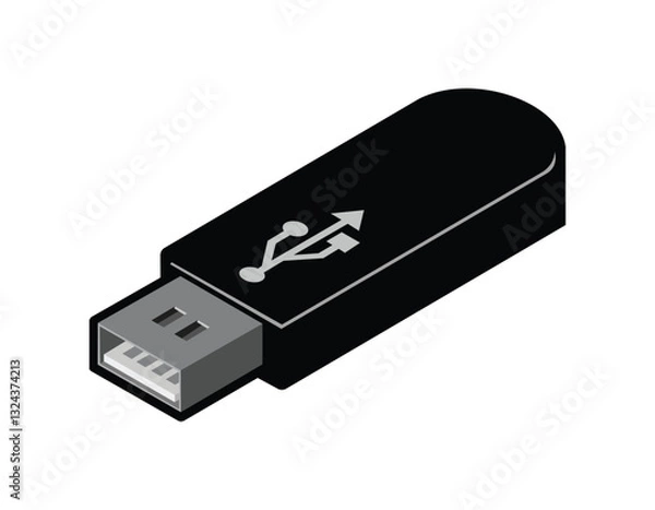 Obraz USB flash drive vector illustration, black portable storage device for data transfer