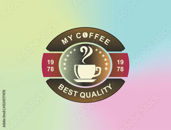 Fototapeta Coffee shop logo and brand. retro badge design stamp. logo vector design in vintage hipster modern style, premium coffee shop bar brand symbol icon