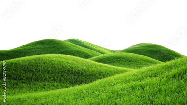 Fototapeta Green grass covering rolling hills on transparent background
