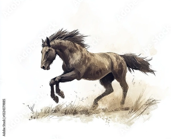 Fototapeta The gray horse is rearing up, with a transparent background