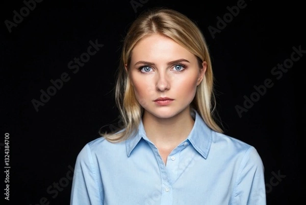 Fototapeta Dramatic Blonde Beauty: High Contrast Portrait, Striking Pose, Elegant, Upscaled Image. Perfect for Fashion, Beauty, Editorial, and Art Projects. A Captivating Study in Light and  
