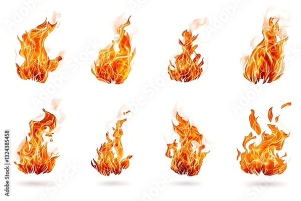 Fototapeta Fiery Flames Collection for White Background.