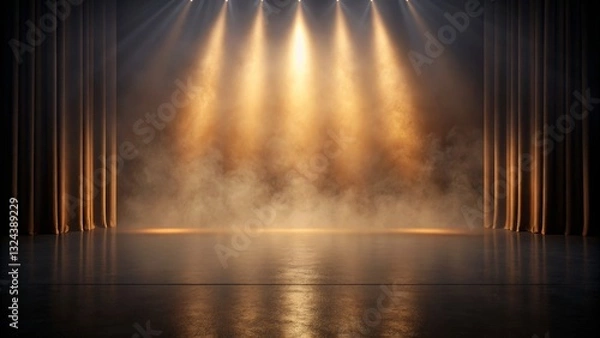 Obraz Dramatic Stage with Golden Spotlights