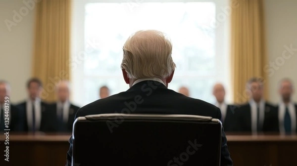 Fototapeta President Exercising Power to Veto in Government Meeting with Advisors in Oval Office Setting