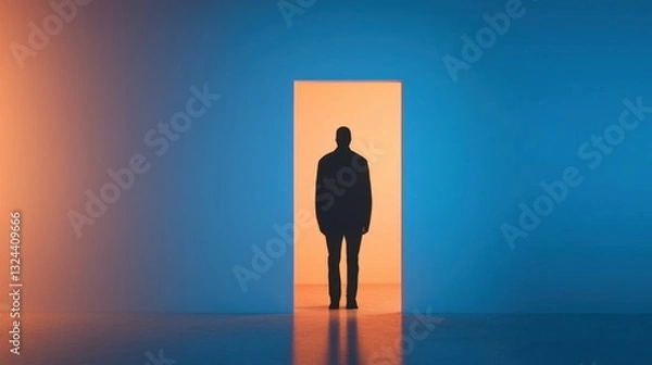 Fototapeta Mysterious Shadowed Figure Symbolizing an Abuser in a Stylized Bedroom Doorway