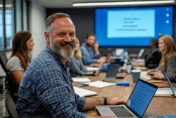 Fototapeta Employees participating in a cybersecurity training session.