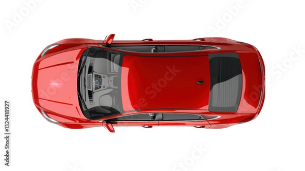 Fototapeta Modern red generic sedan car showing interior and roof in top view with transparent background
