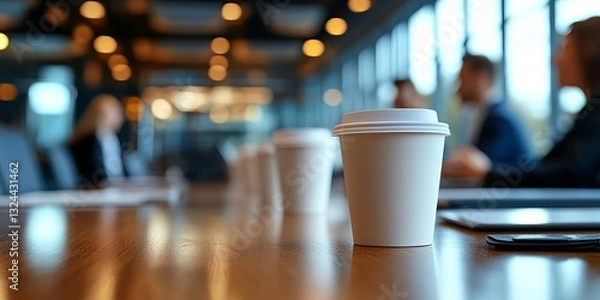 Obraz close-up of coffee cups on a table in a meeting room.