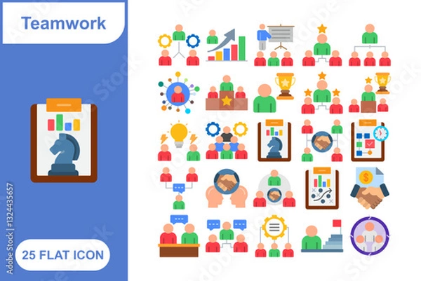 Fototapeta Teamwork Icon Set, Collection of 25 Teamwork Icon Set - 25 Icons for Collaboration, Team Building, Cooperation, and Group Work