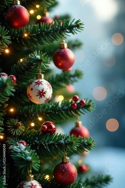 Obraz Ornate Christmas tree branches with colorful chocolate decorations, winter wonderland, ornamentation, chocolate ornaments