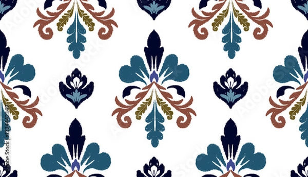 Fototapeta geometric ethnic vintage texture vector art design. textile fashion pattern line ikat seamless pattern and batik fabric texture asian background wallpaper geometry indian. Ethnic abstract ikat art .
