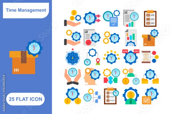 Obraz Time Management Icon Set, Collection of Time Management Icon Set - 25 Icons for Productivity, Scheduling, Planning, and Task Management