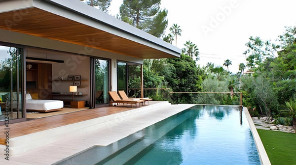 Fototapeta Luxury Villa with Infinity Pool and Modern Architecture in a Tropical Landscape
