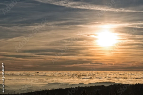 Fototapeta Amazing evening with sunset in Eagle mountains. Beautiful sunset within inversion
