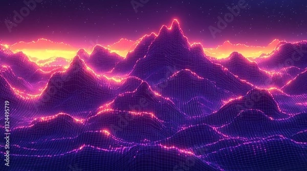 Obraz Retro Synthwave Mountain Range.