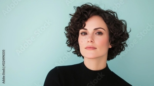 Obraz Modern chic hairstyle with voluminous curly layers and faded sides