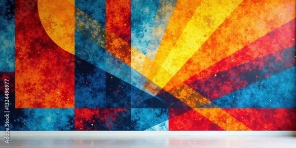 Fototapeta Vibrant Abstract Wall Mural Featuring Geometric Shapes and a Cosmic Textured Background, Ideal for Modern Interior Design
