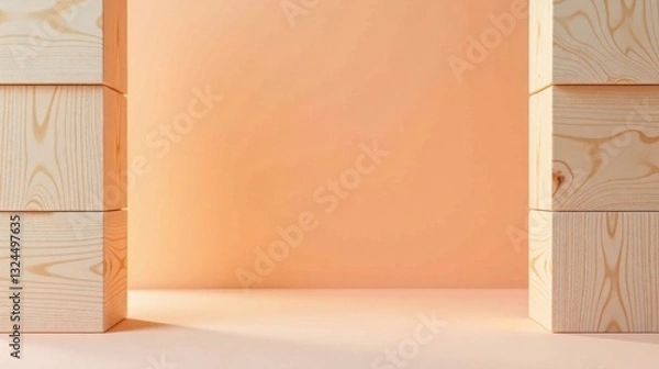 Fototapeta Simple Wooden Cubes Against a Peach Background A Minimalist Product Display