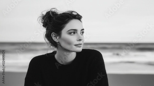 Obraz Beach woman with messy bun in relaxed mood scene