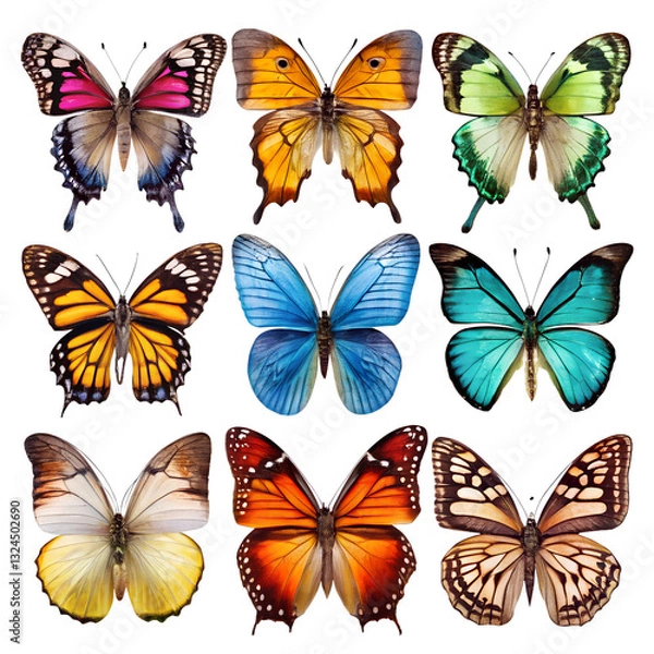 Fototapeta set of butterflies isolated on transparent background