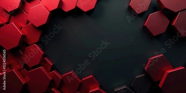 Fototapeta Abstract Crimson Hexagon Array with Dark Background Suitable for Modern Presentations and Designs