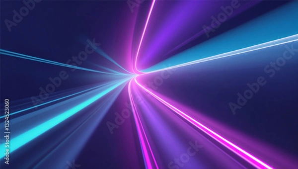 Fototapeta Futuristic background with deep indigo, electric purple, and neon pink. A glowing gradient effect with abstract light streaks and soft blurs creates a sleek, high-tech aesthetic. Clean yet dynamic