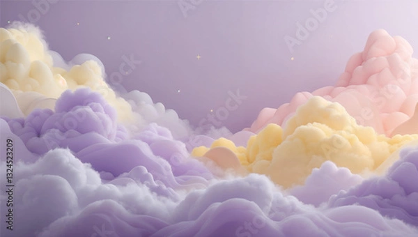 Fototapeta Dreamy sky-inspired background with muted lavender, baby yellow, and soft peach. Gentle gradients and soft cloud-like formations create an airy, peaceful, and elegant feel. Perfect for visually engagi
