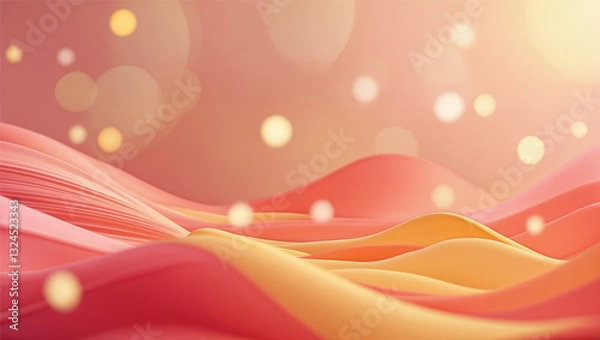 Fototapeta Warm sunset-inspired gradient with peach, coral orange, and golden yellow. Soft flowing waves and subtle bokeh elements add depth while maintaining elegance. Cozy yet vibrant, perfect for engaging