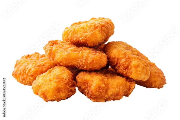 Fototapeta Crispy golden chicken nuggets stacked high, cut out