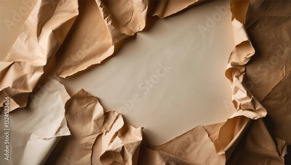 Fototapeta Vintage-inspired background with warm tan, faded sepia, and soft brown. Subtle paper textures, lightly crumpled details, and faded edges create an organic, nostalgic feel. Perfect for creative