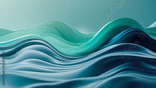 Fototapeta Refreshing ocean-inspired background with turquoise, seafoam green, and deep navy blue. Soft wave-like patterns and gentle water ripple effects create a fluid gradient mimicking sea and sky transition