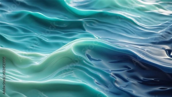 Fototapeta Refreshing ocean-inspired background with turquoise, seafoam green, and deep navy blue. Soft wave-like patterns and gentle water ripple effects create a fluid gradient mimicking sea and sky transition