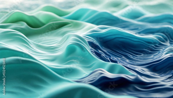 Fototapeta Refreshing ocean-inspired background with turquoise, seafoam green, and deep navy blue. Soft wave-like patterns and gentle water ripple effects create a fluid gradient mimicking sea and sky transition