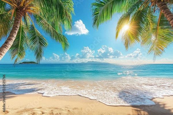 Fototapeta A picturesque beach scene in Lautoka, Fiji, with palm trees and turquoise waters