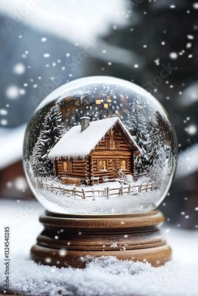 Fototapeta Snow Globe on Wooden Table