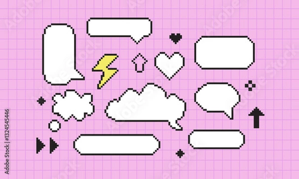 Obraz Pixel art speech bubbles set. Collection of pixel elements. Comic chat pixel elements. 8-bit style illustration. 