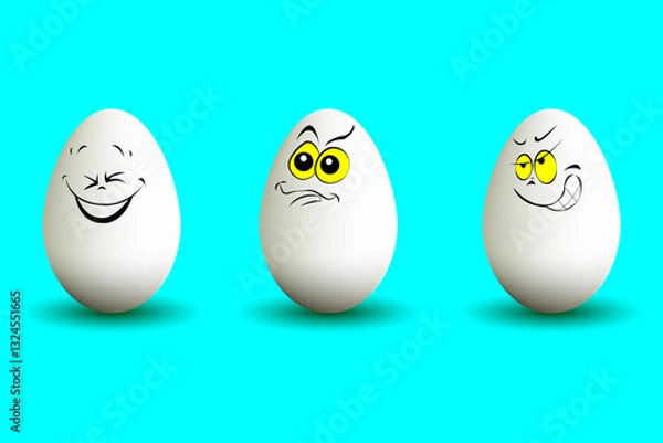 Obraz Funny eggs with face, Eggs 3d, eggs memes, cartoon eggs, vector illustration EPS10. 