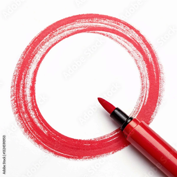 Fototapeta Red Circle Brush Stroke Marker Highlighter